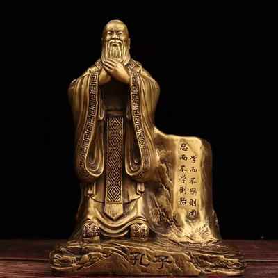 纯铜圣人孔子笔筒孔子站像办公室桌面客厅居家装饰电视柜工艺摆件