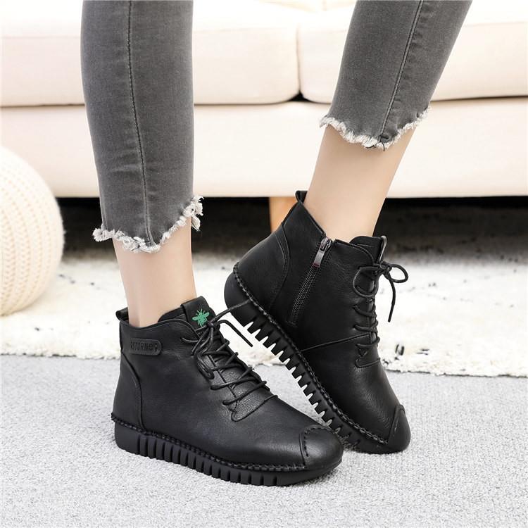 正品底软底女鞋秋冬款孕妇鞋冬加绒黑色工作鞋妈妈鞋大尺码季皮鞋