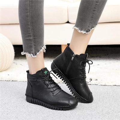 正品底软底女鞋秋冬款孕妇鞋冬加绒黑色工作鞋妈妈鞋大尺码季皮鞋