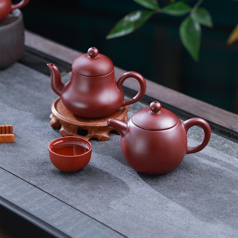 潮州朱泥手拉壶纯手工潮汕功夫小茶壶君德紫砂壶小容量梨形思婷壶