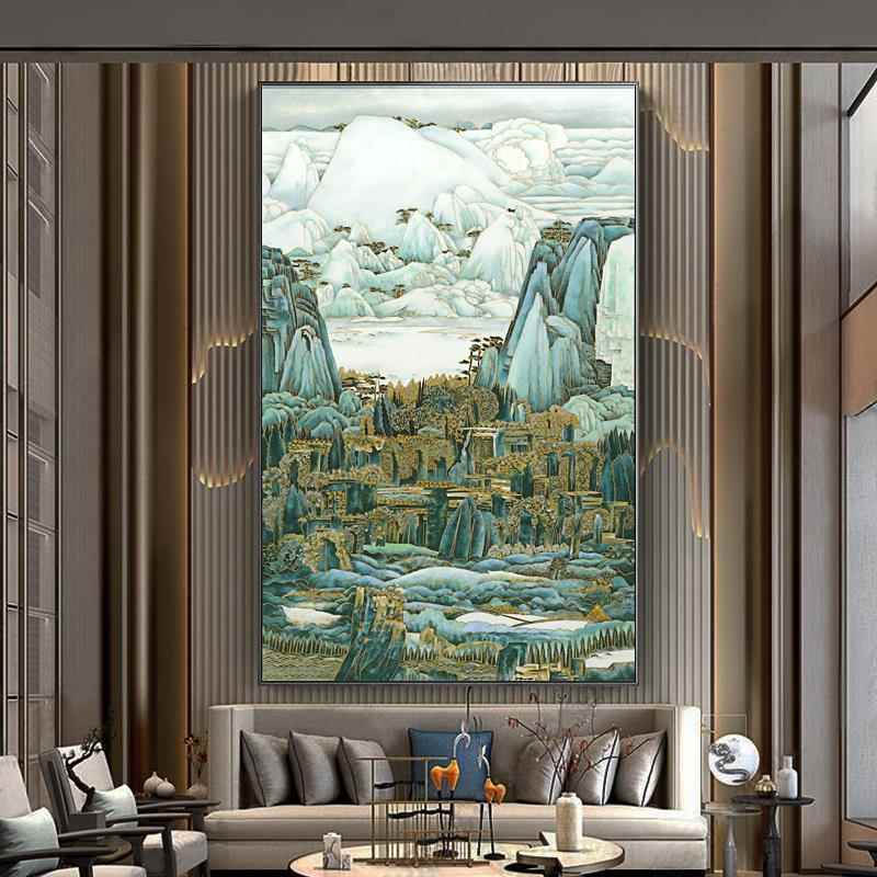 新式装饰大画玄关画琅走景廊过道蓝珐彩别墅高端中酒泰店会所堂画图片
