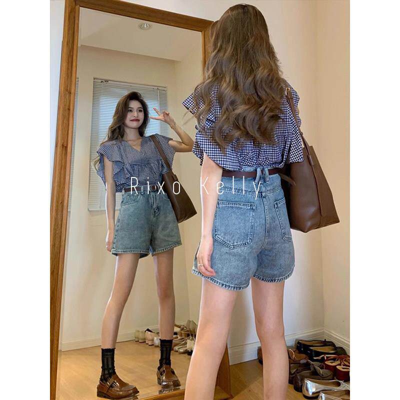 Rixo Kelly夏季新款盐系轻熟穿搭配一整套衬衫牛仔短裤两件式套装