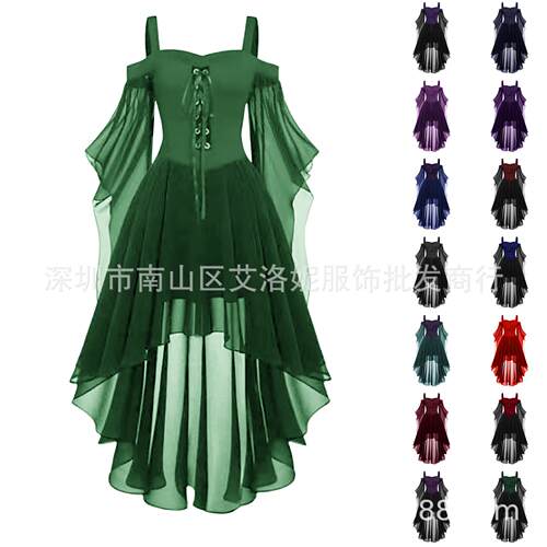 Witch, short in front, long in back, suspender straps, big
