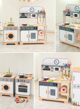 CE/CPC儿童木质仿真厨房过家家煮饭冰箱洗衣机烤箱男女孩玩具套装