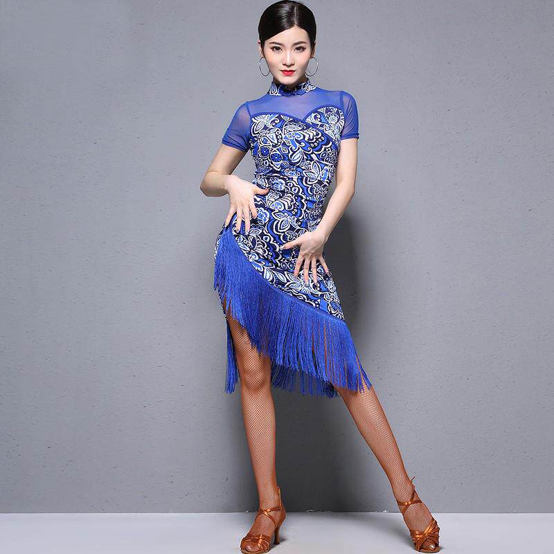 高档妹姿彩丁拉舞裙2024款女人成练功服装专业表演出新比赛旗袍连