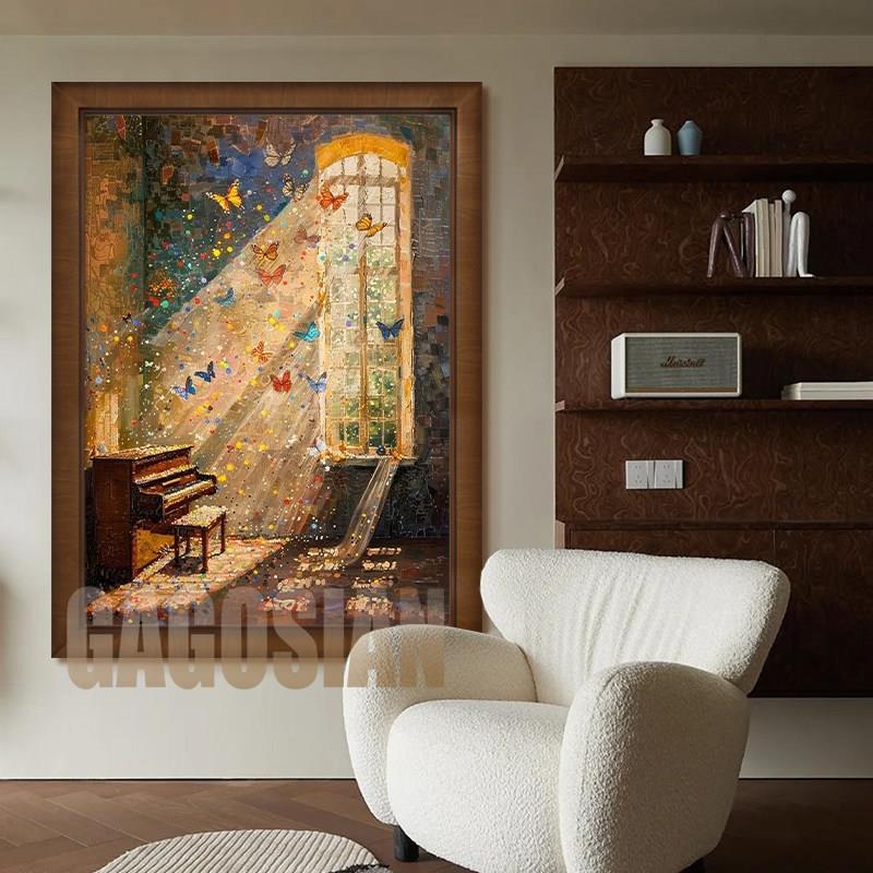 GAGOSIAN【福蝶乐章】中古风梦幻光影手绘油画客厅装饰画玄关挂画