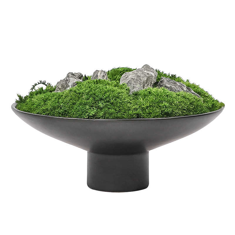 新中式样板房茶几书房软装饰品售楼部仿真苔藓盆栽摆件绿植盆景
