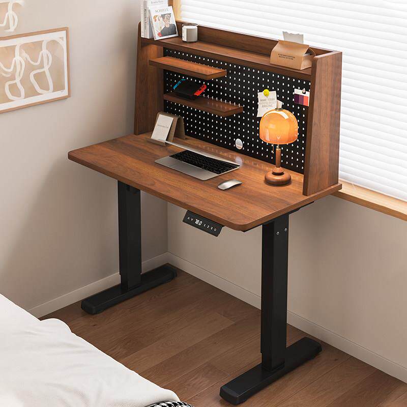 电动升降电脑桌实木书桌书架一体小户型家用卧室床边学习办公桌子