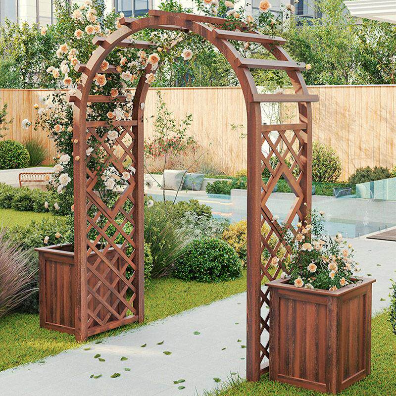 拱门花架子爬藤架防腐木花架拱形碳化户外庭院爬藤支架实木花园门