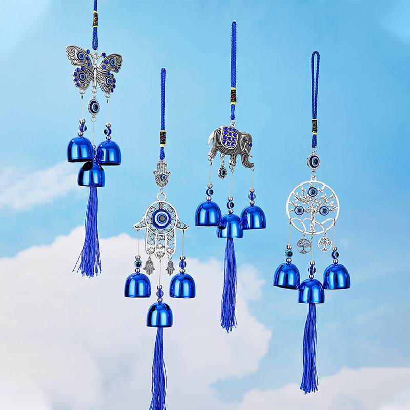民族风格金属大象蝴蝶蓝铃风铃挂入口阳台挂件汽车装饰挂件墙挂