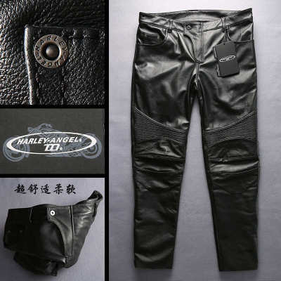 HARLEY ANGEL加厚真皮皮裤男 可安装护具机车休闲头层黄牛皮裤子