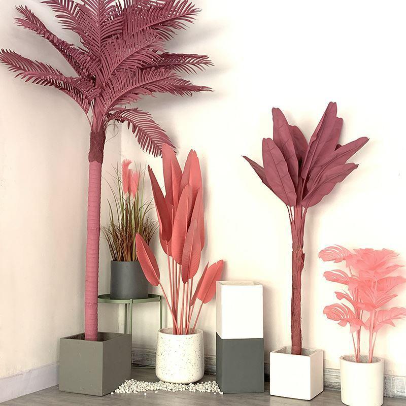 大型仿真植物盆栽芭蕉树喷色散尾葵旅人蕉粉色红色网红造景假绿植