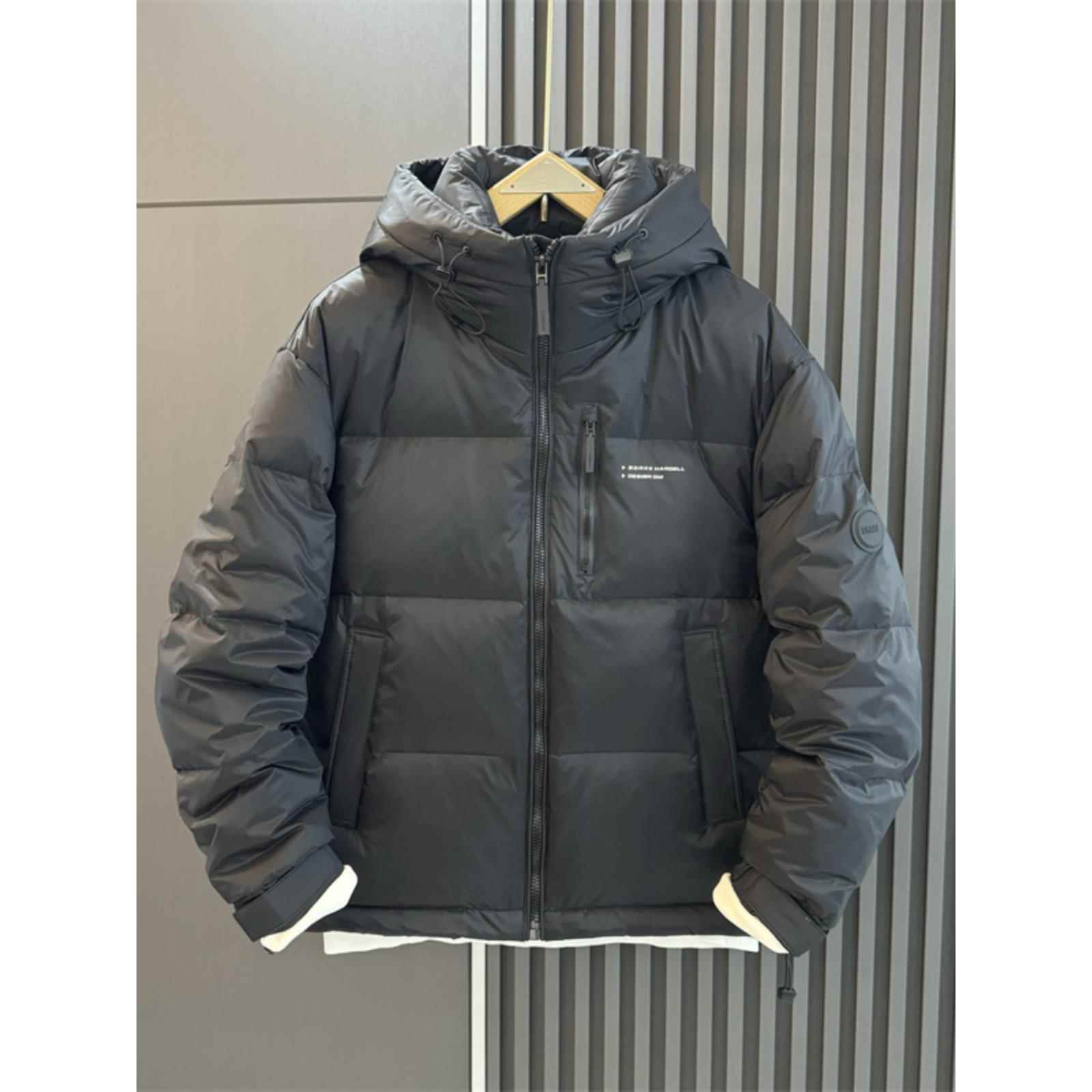 代购加厚白鸭绒冬季新款连帽羽绒服纯色休闲青年保暖上衣外套