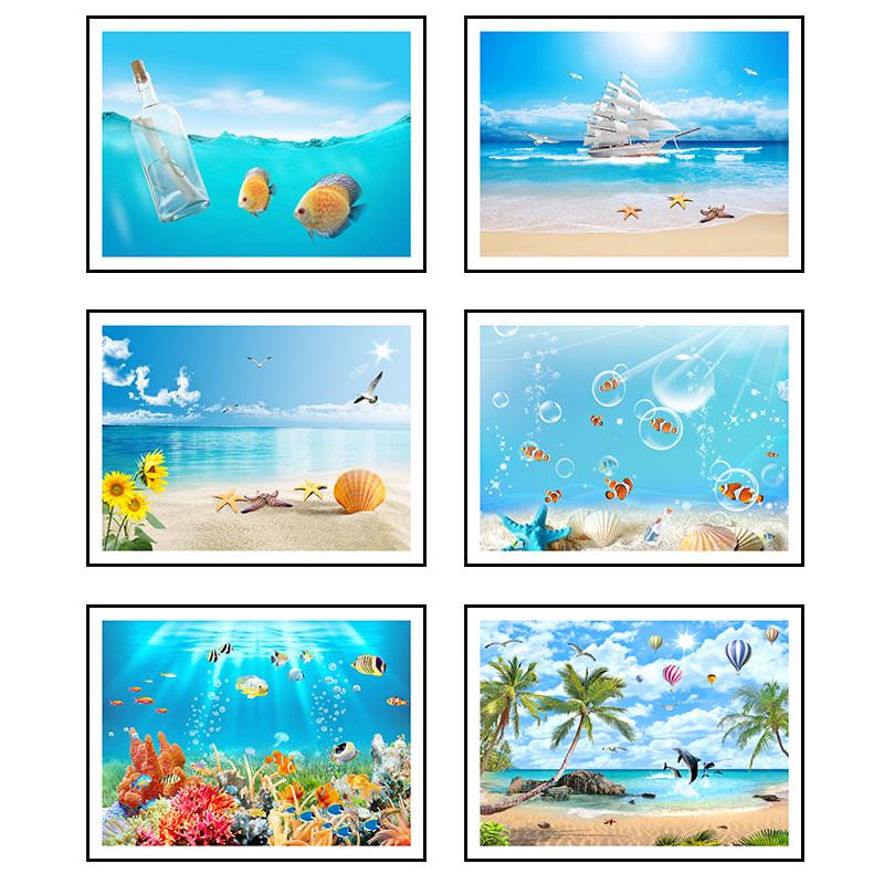 儿童房间装饰画卧室床头壁画背景墙画地中海大海鱼地中海现代画图片