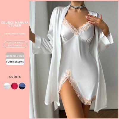 Pajamas with two camisoles, outerwear, pajamas, ice silk
