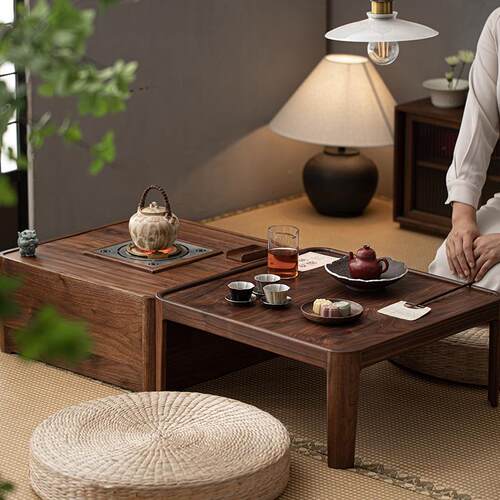 胡桃实木围炉烤木煮茶茶桌碳中式YPZW2023复古炭茶道榻榻米烧水茶