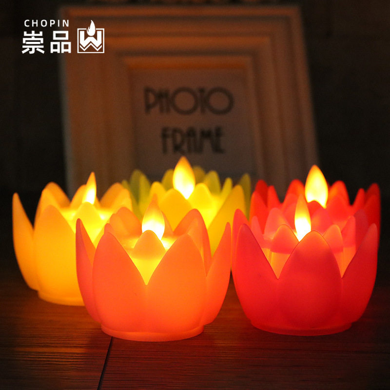 塑料莲花摆件仿真摇摆LED电子蜡