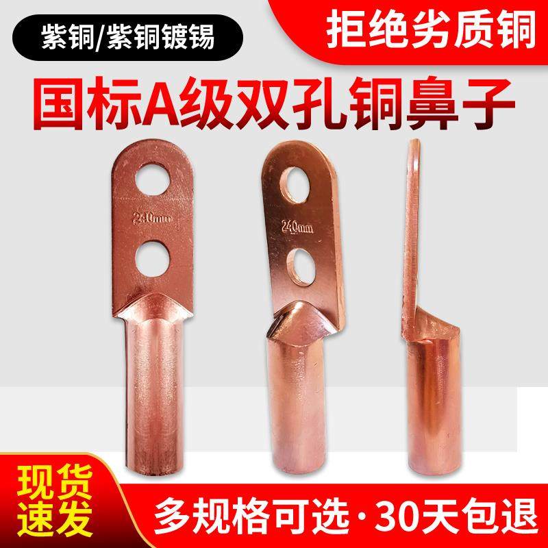 国标双孔铜接线端子25接线端子35紫铜镀锡50加厚70铜线耳95DTS120