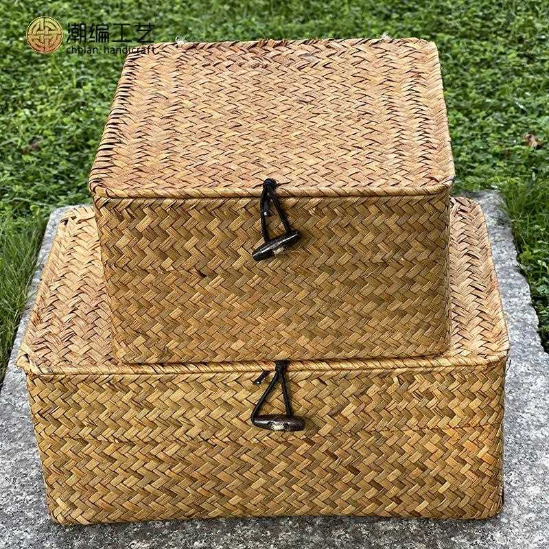 伴新款现货海装草编CBBZH织收纳盒有盖礼品盒包手礼盒子面整桌理