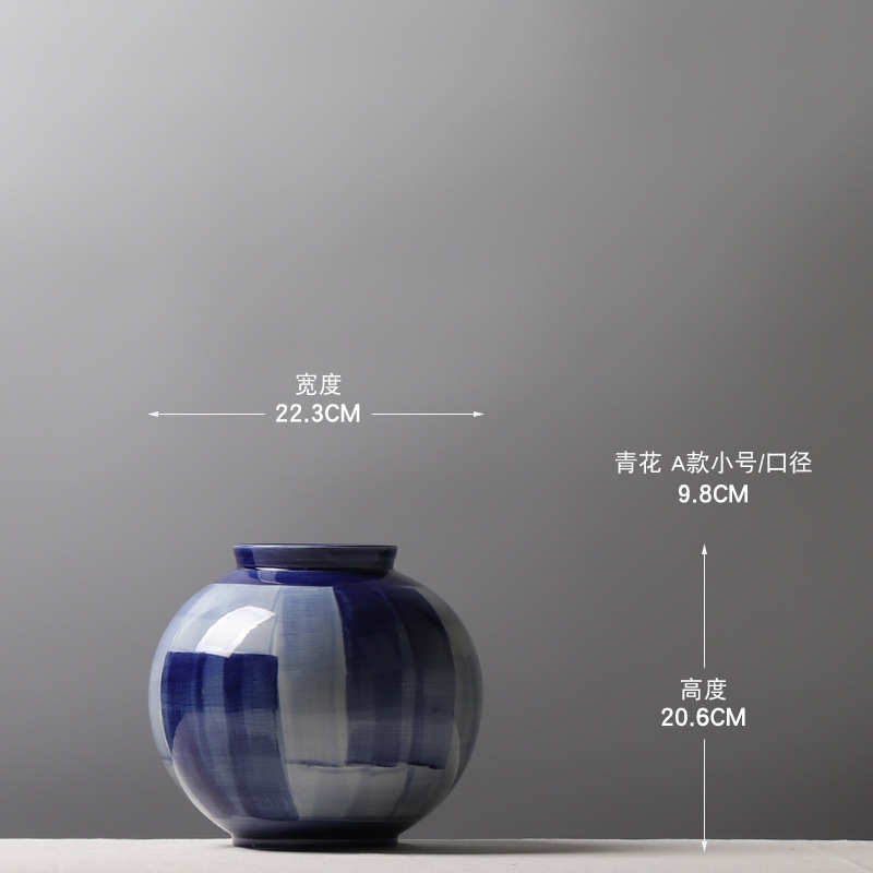 罐子手工花瓶手绘花架陶瓷坯拉创意中式摆件青花瓷博古架插花客厅