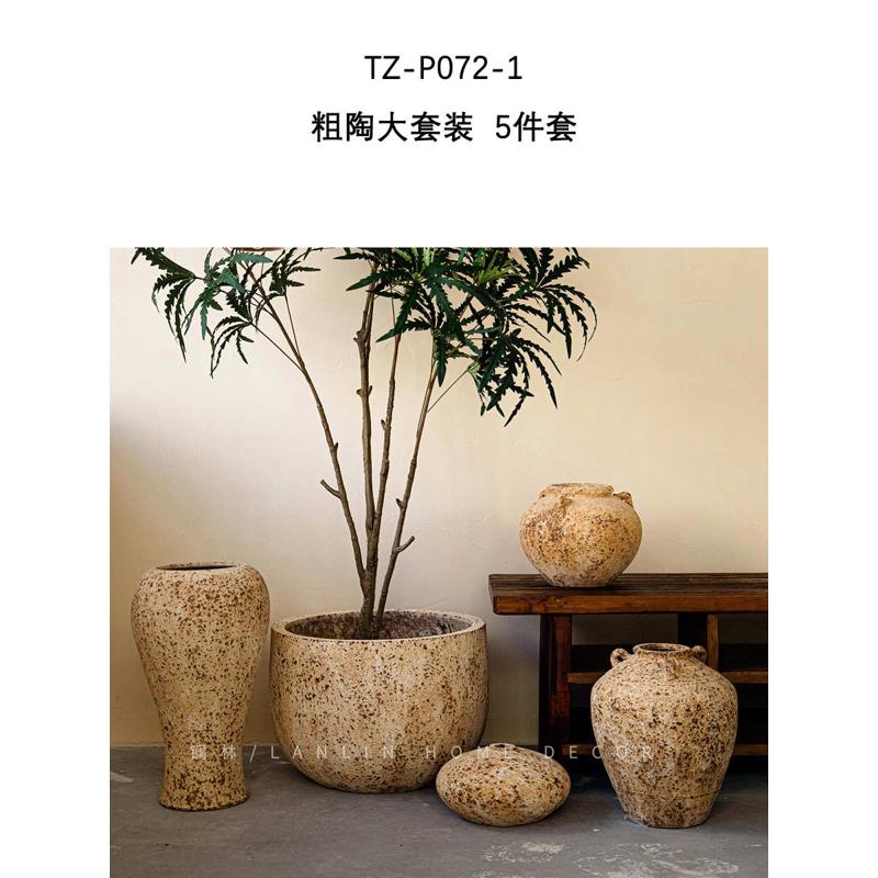 花瓶做手工陶旧粗茶室别墅仿古纯手工禅意陶罐花盆酒店可景德镇定