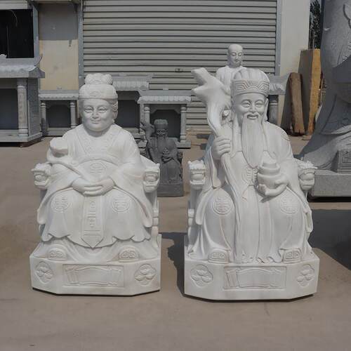 石雕土地公土地婆神像青石汉白玉土地爷像寺院家用土地庙供奉摆件