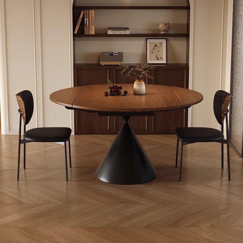 复古风法式实餐木圆形MTM桌餐桌风椅组合复古小户型家用胡桃古木