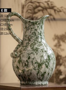 高档复古水培花瓶器飘厅花装乡村风客饰品小口大肚陶瓷花插花干花