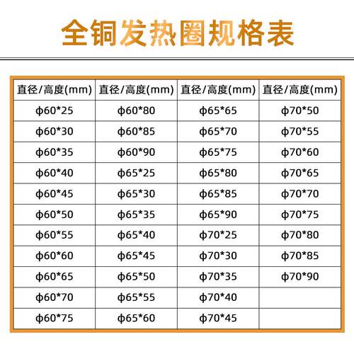 林致全铜电热圈耐高温高压云母发热圈内径60/65/70封闭式铜加热圈