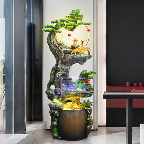 风水轮假山流水循环喷泉客厅电视柜摆件新中式开业办公室礼品创意