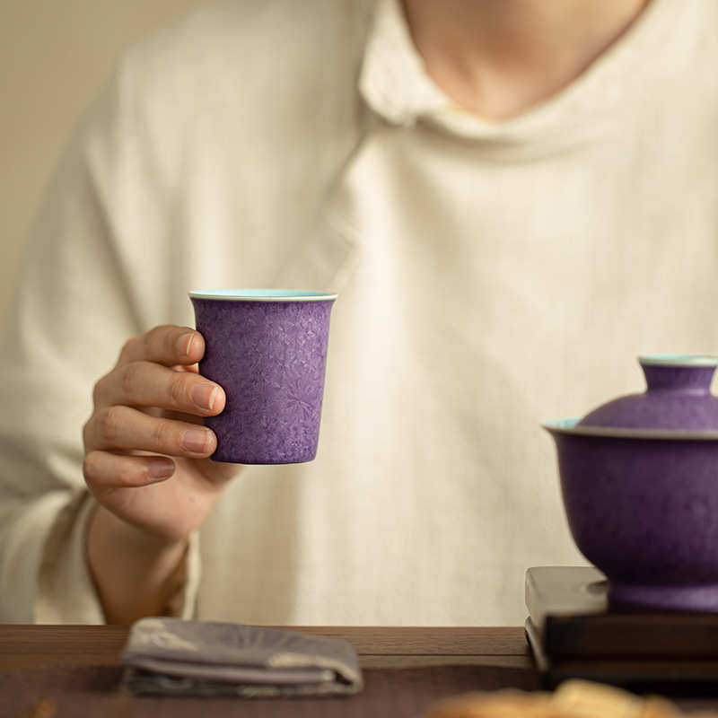 景德镇窑变结晶釉紫钧茶杯陶瓷茶具可乐杯喝水杯办公杯节日伴手礼