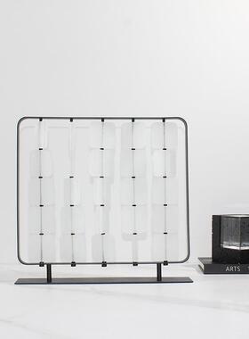 现代简约艺术屏风摆件金属亚克力书房装饰品样板间售楼处软装饰品