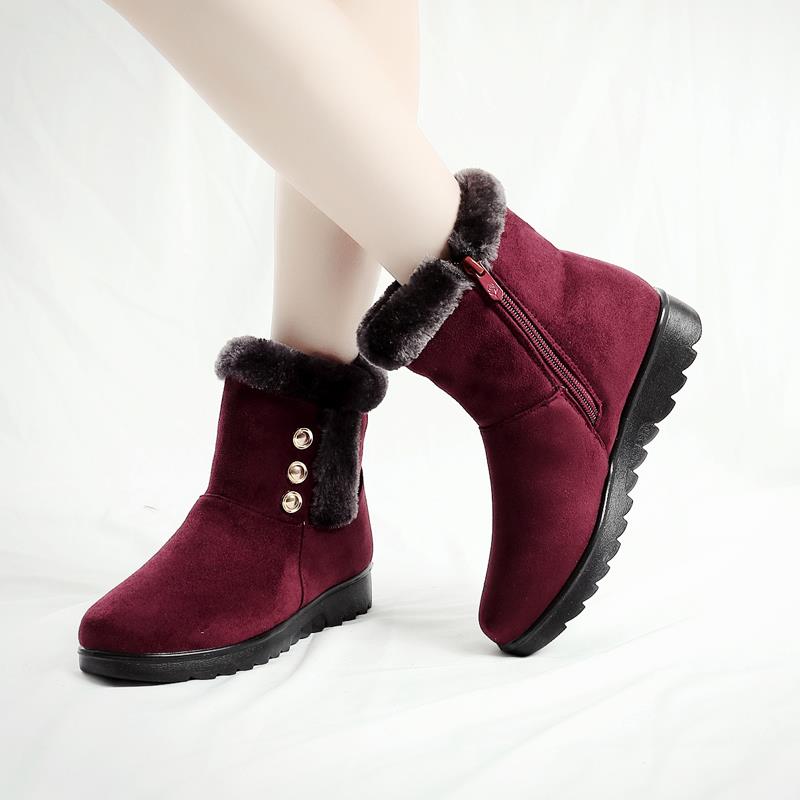 高档冬老北女京加绒中老年棉靴子平底雪地靴妈保暖妈棉鞋短加厚靴