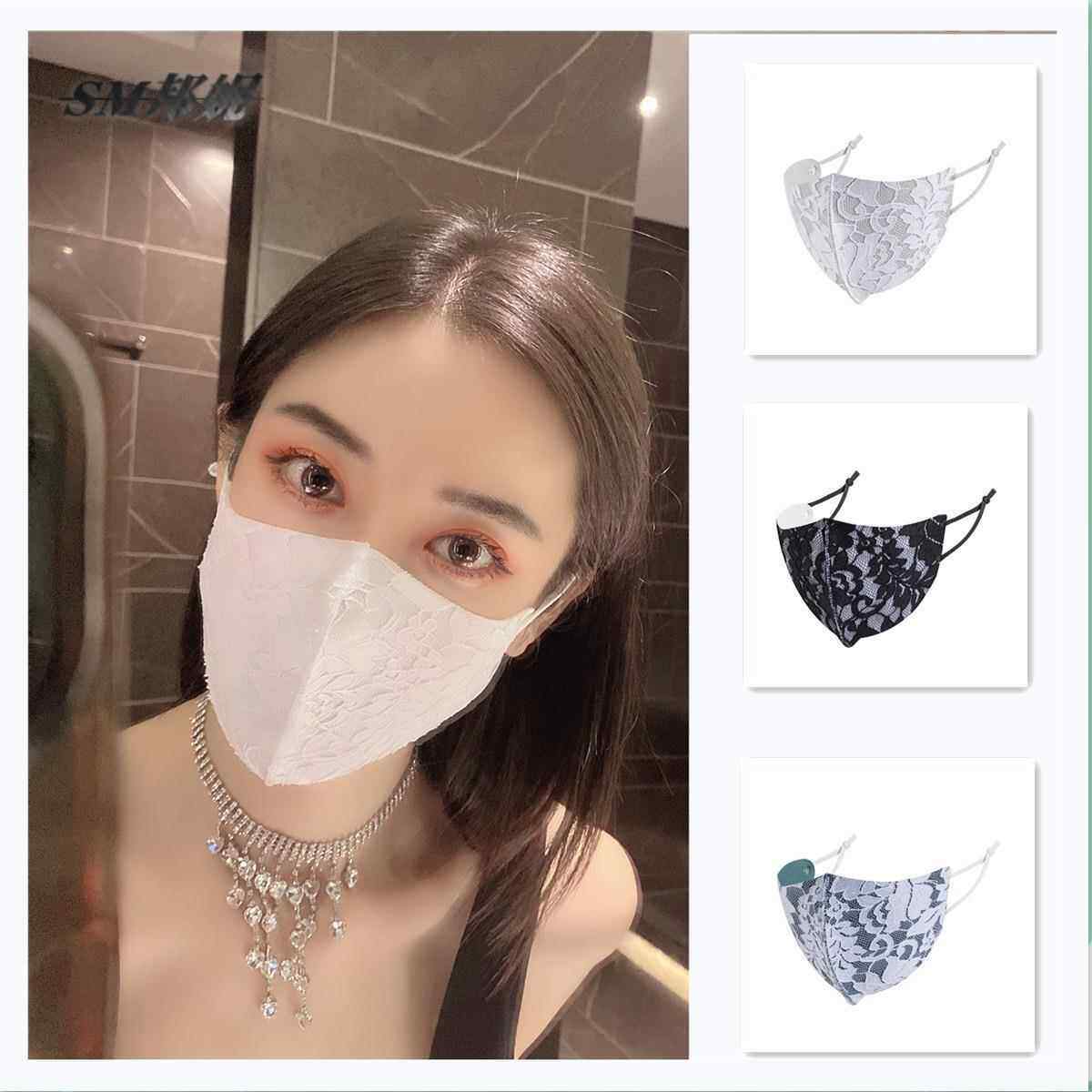 春季防嗮透气明星口罩可水洗蕾丝花边空气层冰丝薄款罩立体口罩