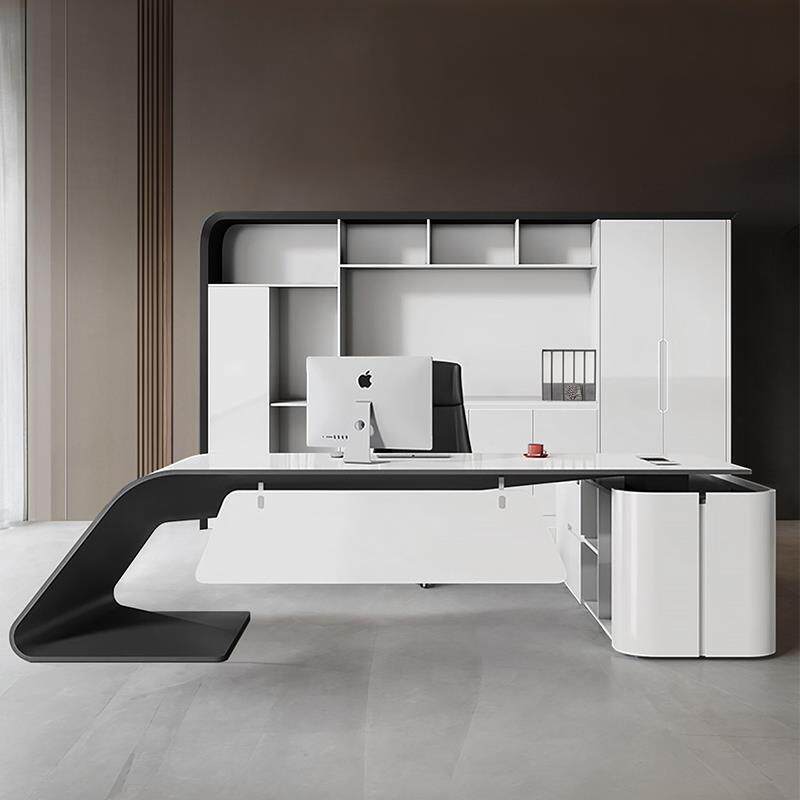 烤漆办公桌时尚总裁桌简约大气大班台L型转角书桌轻奢老板桌