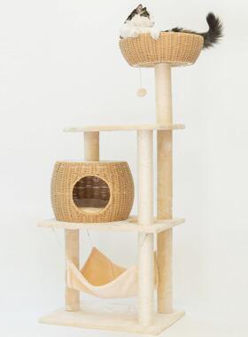 高档出日本！舒适透气织猫窝编猫剑树猫爬架口一体藤编大型多层麻