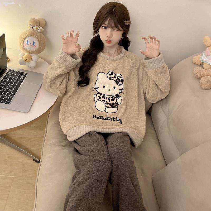 半边绒睡衣女秋冬季2025新款加绒加厚保暖长袖可外穿珊瑚绒家居服