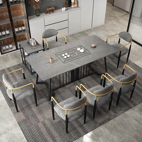 轻奢简约现代岩板茶桌椅组合一桌五椅2021新款茶台桌功夫茶几泡茶