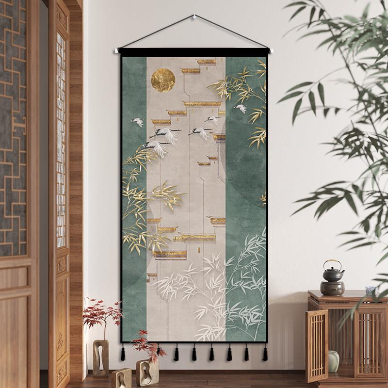 中国风入户玄关装饰挂毯工笔花鸟客厅布艺挂画 画背景墙装饰壁布