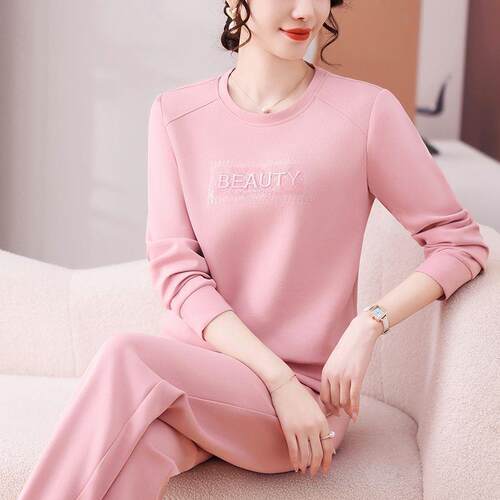 卫衣套装女春款时尚宽松洋气女士秋圆领新87461867闲运动休跑步两