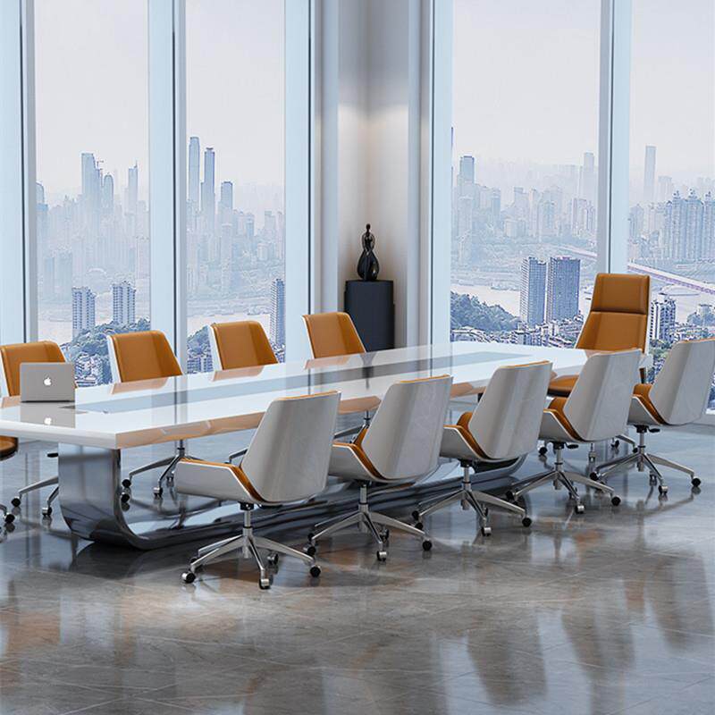 君诚白色烤漆会议桌桌简约现代大办公型长室方形867待洽谈桌椅接