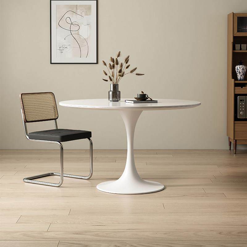 德利丰岩板圆形餐家用小户型郁金香圆桌简约纯白纯黑饭厅饭桌