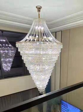 复式楼大吊灯别墅客厅中空简约楼中楼跃层长水晶旋转楼梯灯