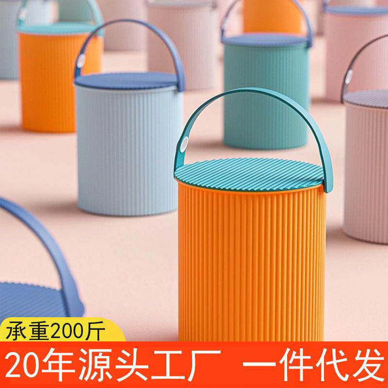 新款幼儿园塑料水桶凳 家用加厚钓鱼手提水桶 带盖便携洗澡洗衣桶