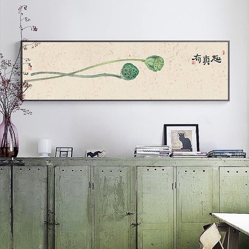 新中国风卧室装饰画,原木风格床头横幅挂画,客厅条形向日葵壁画