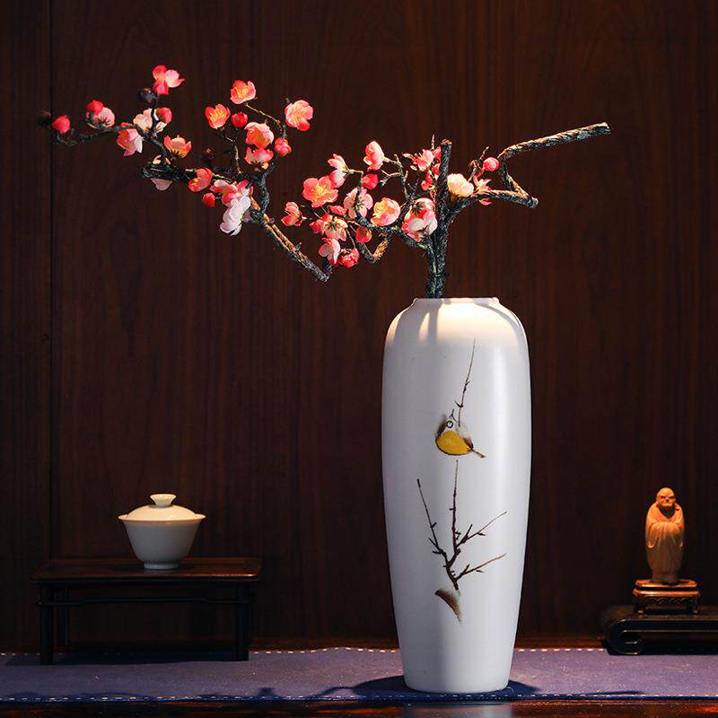 长枝造型傲骨腊梅单枝桃花绢花干花卧室客厅落地插花花瓶花艺装饰