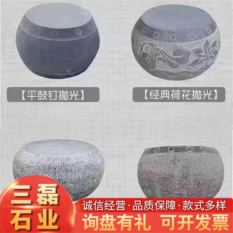 石雕鱼缸青石仿古做旧荷花石缸别墅花岗岩门海晚霞红石雕鱼缸摆件