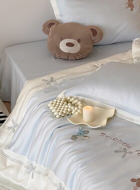 轻奢风裸睡80S兰精天丝四件套夏季冰丝床单被套2024新款床上用品