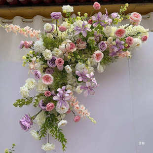 新款花森系粉紫地排花排千代兰婚庆背景装饰布置路引花订婚宴