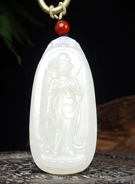 收藏级新疆天然和田玉羊脂白细腻油润苏工雕刻莲如意观音25.88克